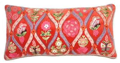 Only Natural sierkussen kussen velvet fluweel oranje met geborduurde bloemen 30 x 60 cm