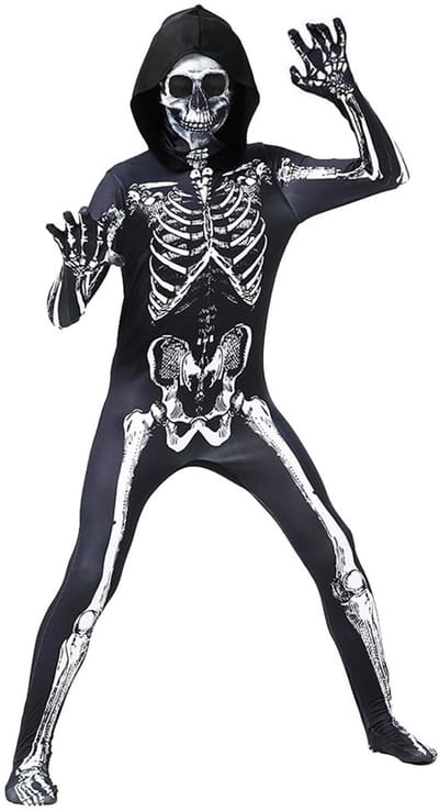 Dailygoods- Skeletkostuum Halloween - Halloween Kostuum Kind - Rompertje/Masker - Polyester - Geschikt voor 4-6 jaar - Lengte 117 cm