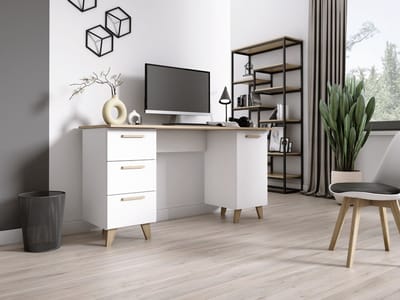 Meubel Square - Bureau SINDI - Wit - Eiken - 138cm - Scandinavische stijl