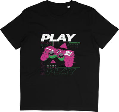 T Shirt Voor Gamers - Play - Grafische Print - Zwart - Maat S