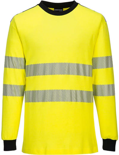 Portwest PW3 Modaflame gebreid Hi-Vis FR T-shirt met lange mouwen FR701 - Geel/Zwart - L