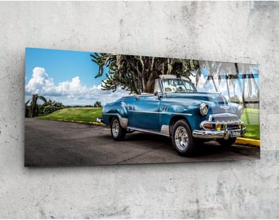Panorama Glasschilderij - Oldtimer - Auto - Car - Wall Art - 92 x 36 cm