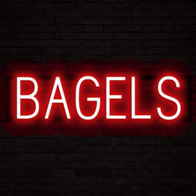 BAGELS - Lichtreclame Neon LED bord verlicht | SpellBrite | 60,41 x 16 cm | 6 Dimstanden & 8 Lichtanimaties | Reclamebord neon verlichting