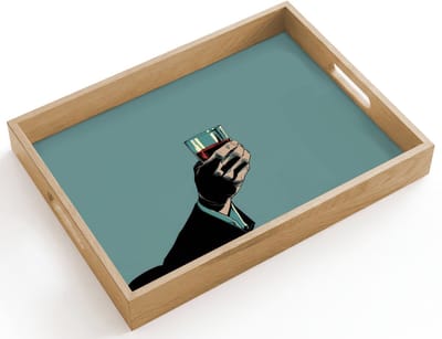 Dienblad hout 40x30 cm - Schootdienblad - Arm - Glas - Pak - Blauw - Borrelplank rechthoek - Plateau dienbladen