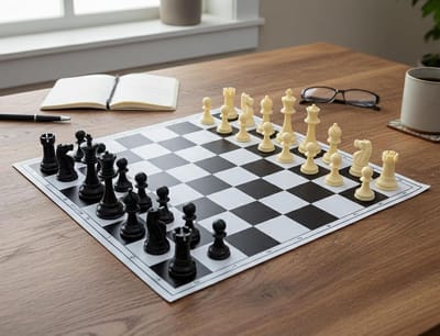 Schaakspel Vinyl - Schaakbord Set - Strategisch Spel - Verzwaarde Stukken - 46 x 45 cm - Zwart