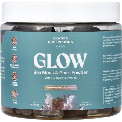 Akasha Superfoods, Glow, Zeemos & Parelpoeder, Aardbei-Limonadesmaak, 60 Gummies