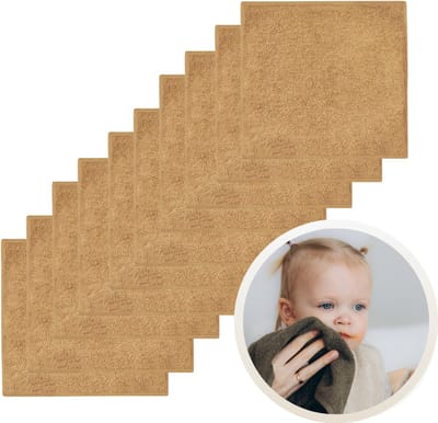 Funnies Spuugdoekjes 10-Pack Sand - Set van 10 Zachte Spuugdoeken, Monddoekjes, Kwijldoekjes - 30x30 cm - 100% Katoenen Badstof - Absorberend, Sneldrogend en Zacht - Wasmachinebestendig - Perfect voor Gevoelige Babyhuid bij Voeden en Kwijlen