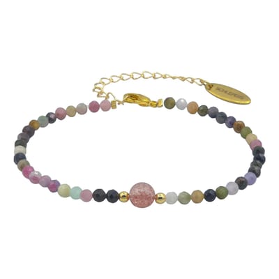 Toermalijn & Aardbeienkwarts Armband - Goldplated - 17+5 cm
