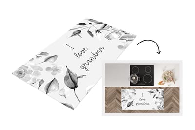 Keukenloper - Loper keuken - Spreuken - Quotes I Love Grandma - Oma - Moederdag - Bloemen - Cadeau - zwart wit - 120x60 cm - Keukenloper vinyl