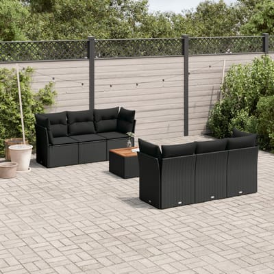 vidaXL - 7-delige - Loungeset - met - kussens - poly - rattan - zwart