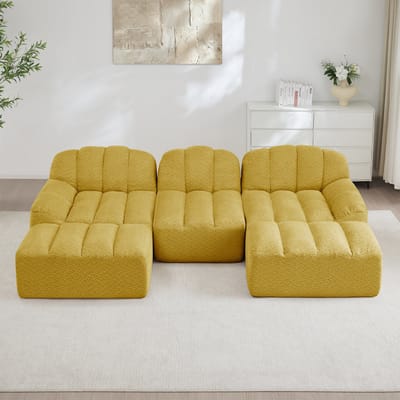 MODFU Modulaire Hoekbank - Frameloos - Diepe Zitting - U-Vorm - Voor Woonkamer - Fleece - Geel