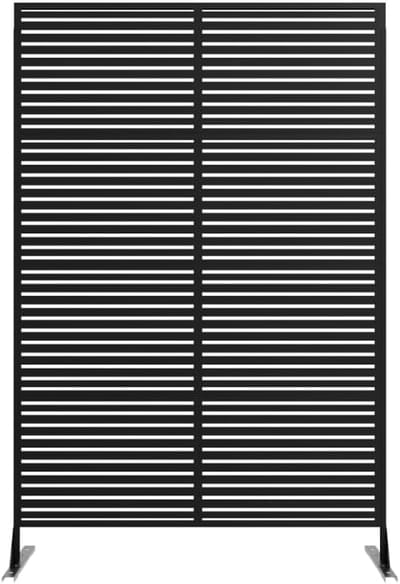 Metalen Privacyscherm Vrijstaand - 180 x 117 cm - Zwart - Decoratief Tuinscherm & Roomdivider met Standaard - Roestvrij & Weerbestendig Windscherm voor Terras, Balkon, Tuin en Binnen
