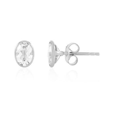 Cavill - Zilveren Oorbellen - 925 Sterling Zilver Geplatineerd - Witte Topaas 1,8ct Ovaal Slijpsel - Elegante Braziliaanse Topaas Oorstekers