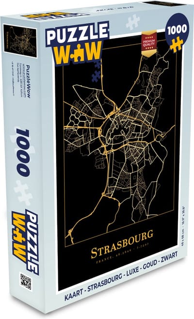 Puzzel Kaart - Strasbourg - Luxe - Goud - Zwart - Legpuzzel - Puzzel 1000 stukjes volwassenen