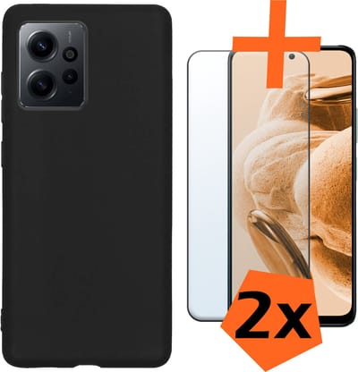 Hoes - Met 2x Screenprotector - Geschikt voor Xiaomi Redmi Note 12 4G - Sterk & Shockproof - Back Cover - Siliconen Case - Telefoon Hoes - Zwart