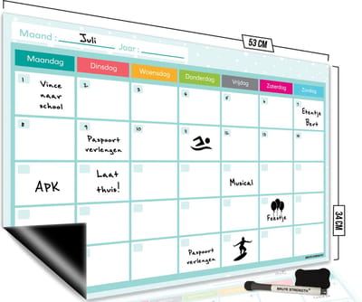 Brute Strength - Magnetisch Weekplanner whiteboard (5) - 53 x 34 cm - Planbord - Familieplanner - Gezinsplanner - To Do Planner