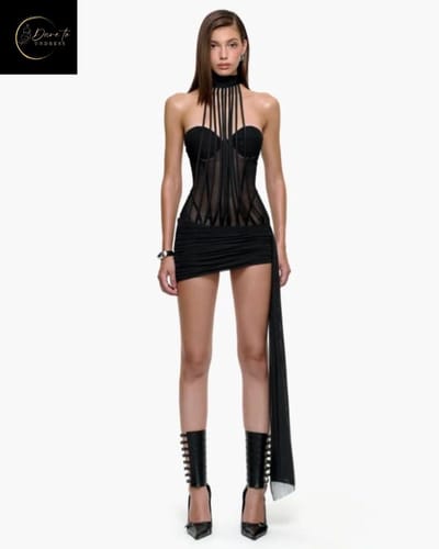Luxe Mesh Jurkje Dames – Festivallook –Sexy Lingerie Jurk – Sexy Lingerie Dames – Lingerie Erotisch – Transparante Clubwear – Luxe Gala & Festival Jurkje – Boudoir Jurk – Verleidelijk Mesh Dress – High End – Dare to Undress – M, L