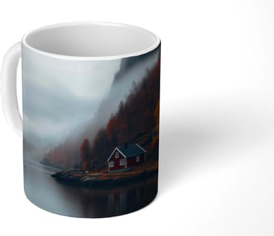 Mok - Koffiemok - Huis - Rood - Bergen - Water - Mokken - 350 ML - Beker - Koffiemokken - Theemok