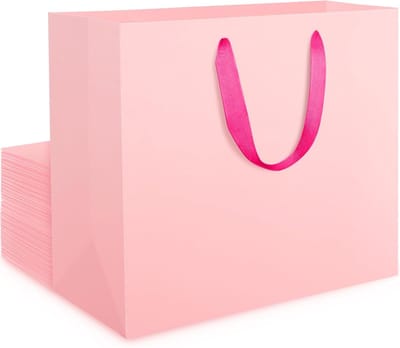 Grote Roze Cadeauzakken van 250gsm Kraft Papier - 20 Stuks - Handgemaakte Cadeauverpakkingen voor Verjaardagen en Feestjes - L 32x11.5x28cm