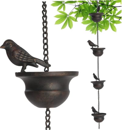 Metalen Regenketting voor Goten - 2,4m Buiten Decoratie met Vogelbaden