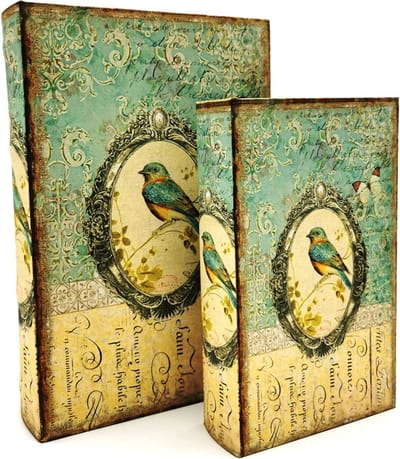 Boutique Trukado - Vintage Opbergdoos Boek met Vogel - set van 2 - Decoratieve opberger