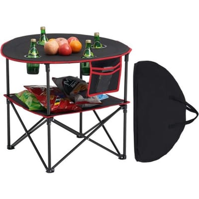 VEVOR Opvouwbare Buffettafel, Draagbare All-Purpose Tafel, 72 x 72 cm, Waterdichte Tafel van 600D Oxford Stof met Draagtas & 4 Bekerhouders, Tuintafel, Campingtafel voor Feesten, Picknicks, Zwart