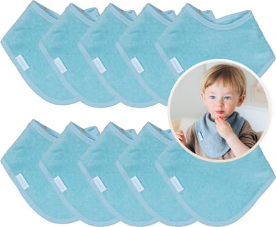Funnies Bandana Slabbetjes 10 Stuks Blauw - Set van 10 Zachte Slabbetjes - Kwijldoekjes - Spuugdoekjes - Gemaakt van 100% Katoenen Badstof - Absorberend, Zacht en Makkelijk Wasbaar - Ideaal voor Baby’s bij Voeden, Kwijlen en Spugen