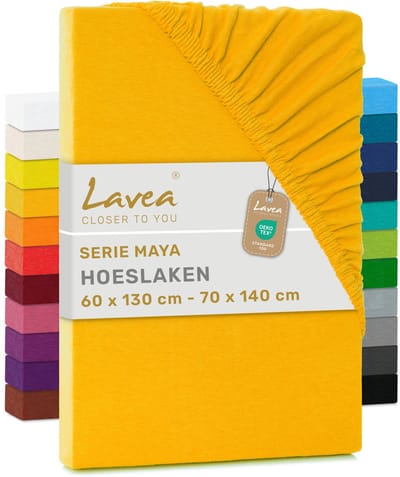 Lavea® Hoeslaken 60-70x140 cm (Baby) – 100% Katoen, Zacht en Ademend – Geschikt voor Matrassen tot 12 cm – Jersey met Elastiek Rondom – Goudgeel