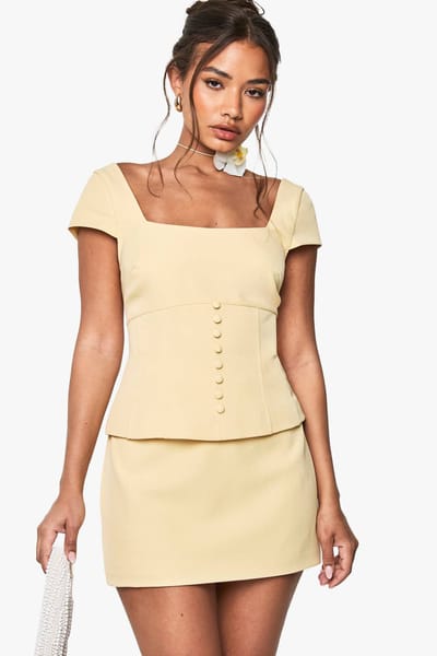boohoo Dames Minirok met zijknopdetails | Citroen | Maat: 42