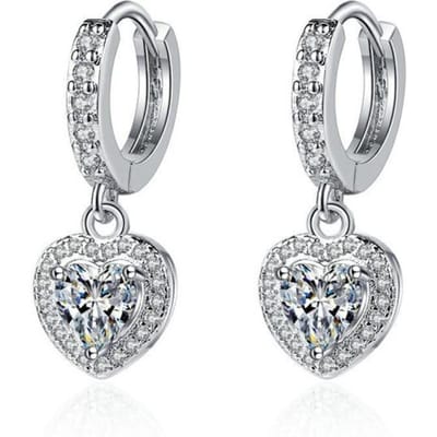 Boucles d'oreilles pendantes en argent sterling 925 pour femme, pendentif en forme de cœur, tendance, haute qualité, zircone, une paire, clous d'oreilles, bijoux, cadeau gray