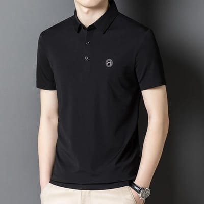 High-End Heren Revers T-shirt met Korte Mouwen Jong en Middelbaar Naadloos Shirt Zomer Nieuw Heren Zijde Koel Dun Poloshirt 4XL black