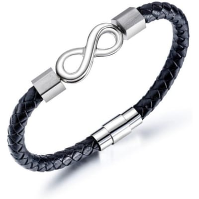 Bracelet Européen et Américain pour Homme, Tendance, Simple et Infini, Cuir Noir/argent, Bracelet Sensation Haut de Gamme gray