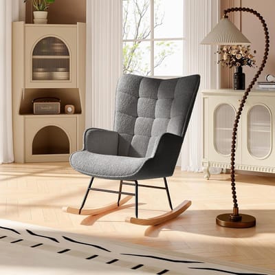 Schommelstoel Comfort - Relaxstoel Gevoerd - Ontspannen Lezen - Zachte Teddystof - 96 x 66 x 85 cm - Donkergrijs