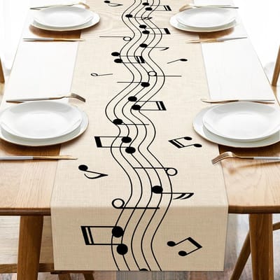 Vintage Muziekbladen Linnen Tafel Runner Feestdecoratie Herbruikbare Keuken Eettafel Runner voor Bruiloft Verjaardag Jazzfeest 150x33cm white