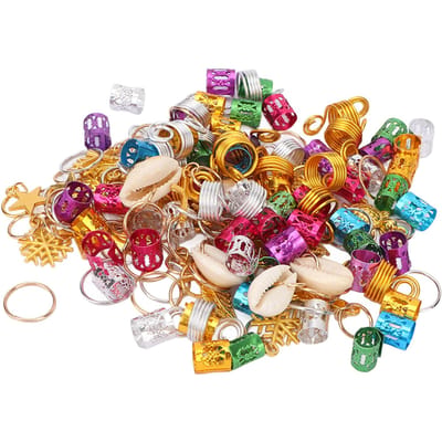 150pcs Manchons Décoratifs pour Cheveux Accessoires Colorés Décoration de Tresses en Métal avec Pendentif brown