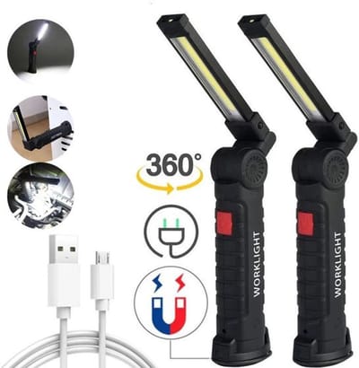 Kleine COB LED-werklamp, dimbaar, USB-oplaadbare LED-zaklamp/inspectielamp met magneethaak, powerbank met 18650-batterij - 2 stuks