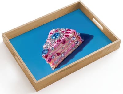 Dienblad hout 40x30 cm - Schootdienblad - Taart - Edelstenen - Glitters - Roze - Borrelplank rechthoek - Plateau dienbladen