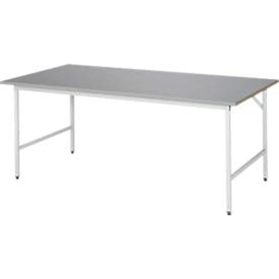 Rau werktafel Jerry, handmatig in hoogte verstelbaar, 25 mm MDF blad met roestvrij stalen bekleding, tot 300 kg, B 2000 x D 1000 x H 800-850 mm, zilver/lichtgrijs