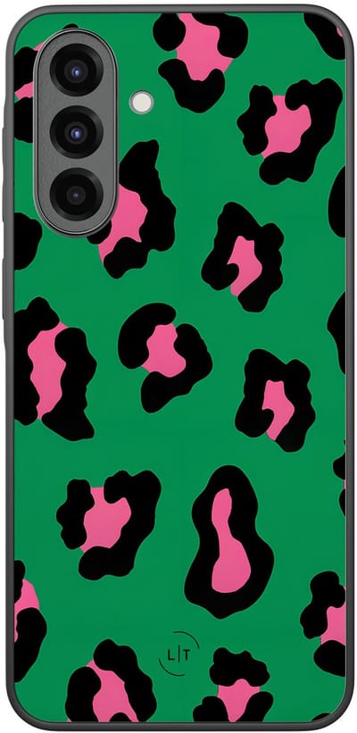 Leuke Telefoonhoesjes - Hoesje geschikt voor Samsung Galaxy A36 - Luipaard groen roze - Backcover zwart - Luipaardprint - Groen, Roze