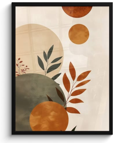 Poster in lijst - Fotolijst 50x70 cm - Posters - Vormen - Rond - Bladeren - Beige - Posterlijst zwart - Decoratie - Wanddecoratie woonkamer - Muurdecoratie slaapkamer