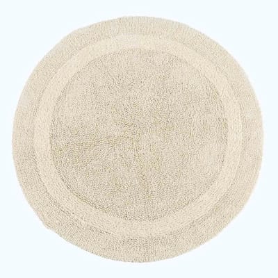 Famanu – Set van 1 stuk ronde badkamermat 100% katoen extra zacht absorberend antislip 80 cm crème
