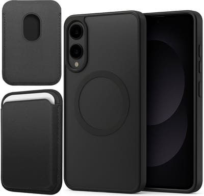 Hoesje + Pasjeshouder geschikt voor Samsung Galaxy S25 Edge - Portemonnee geschikt voor MagSafe - Magnetisch - Pasjes Houder - Creditcardhouder - Zwart