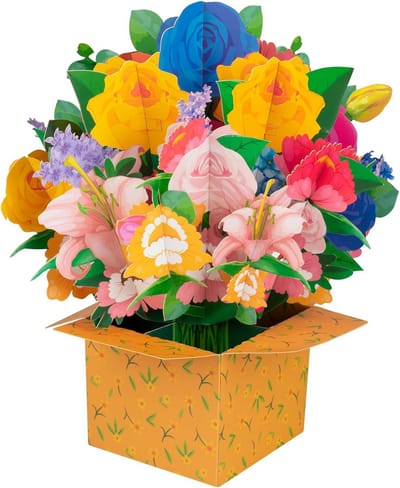 3D Pop-up Bloemenkaart in Vierkante Doos - Wenskaart voor Verjaardag, Jubileum, Moederdag