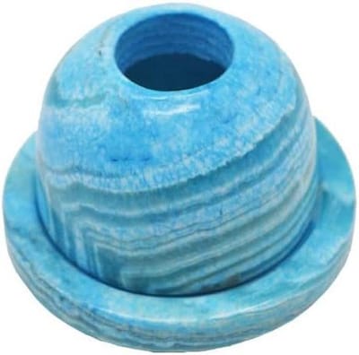 Alabast Kaarshouder - Handgemaakt Decoratie - Sfeer Creëren - Tweedelig Ontwerp - 10 cm Diameter - Blauw