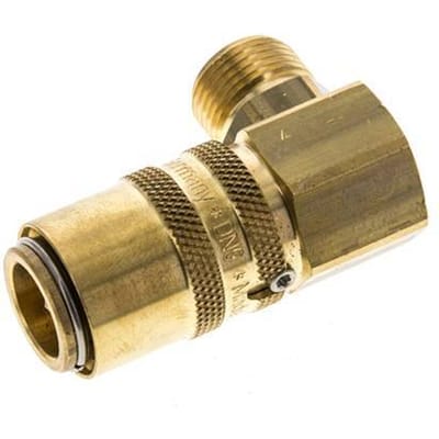 Messing DN 9 Tempereerkoppeling Snelkoppeling G 3/8 inch Buitendraad Loskoppelbeveiliging Dubbele afsluiting 90-deg