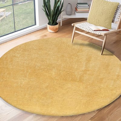 the carpet RELAX – Extra Zacht & Wasbaar Vloerkleed tot 30°C met Antislip Onderzijde – Fluweelachtige Structuur – Voor Slaapkamer of Woonkamer – Goud, rond 120 cm