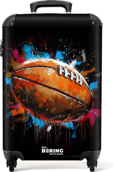 NoBoringSuitcases.com® - Handbagage koffer lichtgewicht - Reiskoffer trolley - Rugbybal omringd door graffiti - Rolkoffer met wieltjes - Past binnen 55x40x20 en 55x35x25