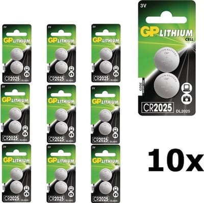 20 Stuks (10 Blisters a 2St) - GP CR2025 3v lithium knoopcel batterij