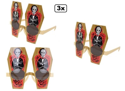 3x Bril doodskist met skelet - Halloween | Horror | griezel | festival | spookhuis | creepy