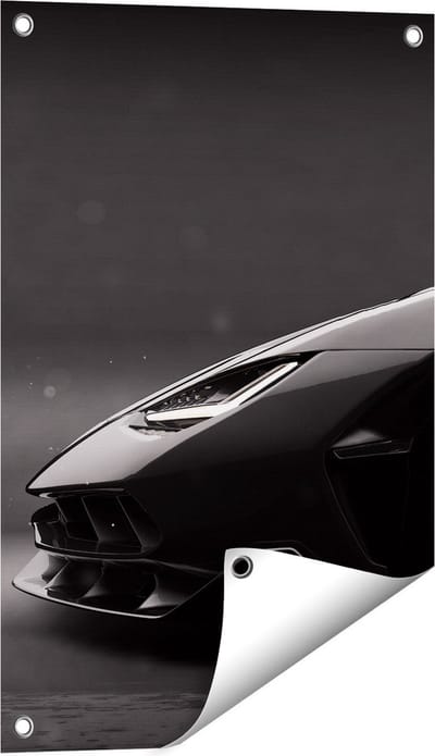 Gards Tuinposter Zijaanzicht Zwarte Sportwagen Auto - 40x60 cm - Tuindoek - Tuindecoratie - Wanddecoratie buiten - Tuinschilderij